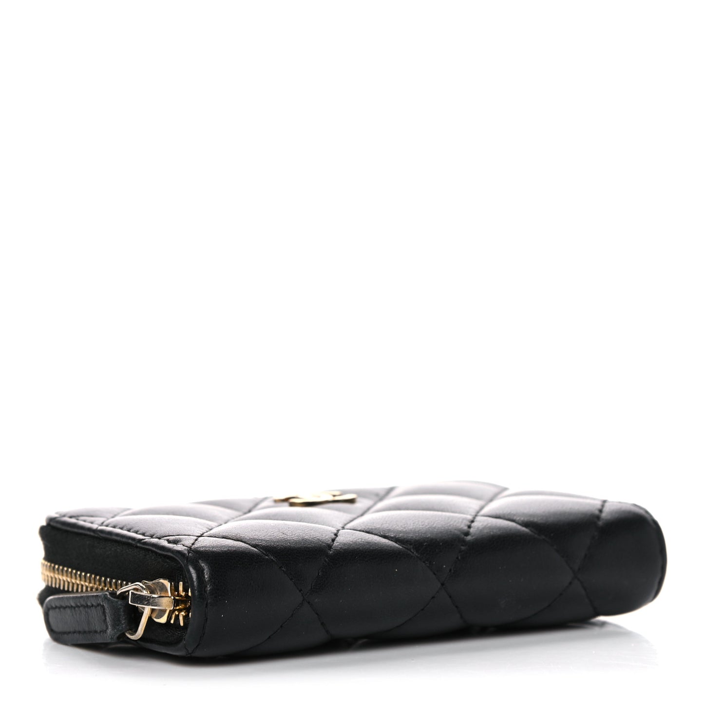 Lambskin Quilted Zip Coin Purse Black