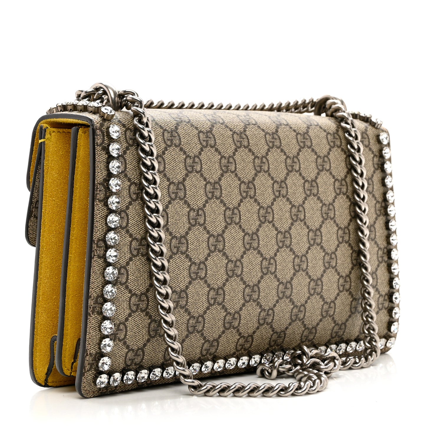 GG Supreme Monogram Crystal Bow Embroidered Small Dionysus Shoulder Bag Yellow