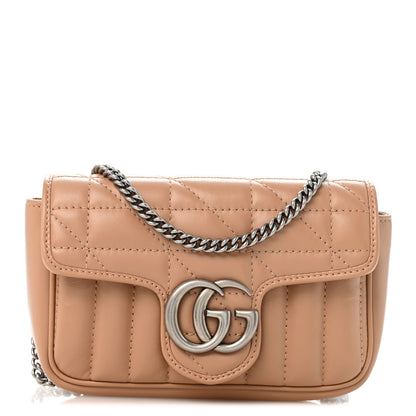 Gucci Calfskin Matelasse Aria Super Mini GG Marmont Shoulder Bag Camelia 1 of 11