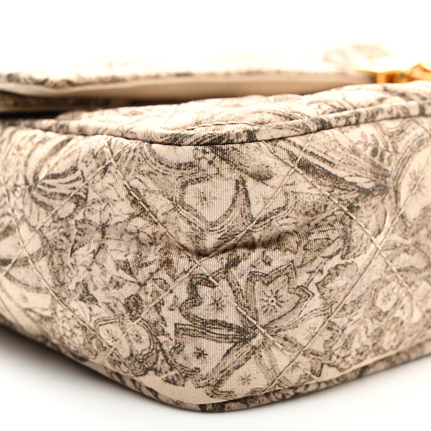 Tessuto Nylon Quilted Floral Flap Beige
