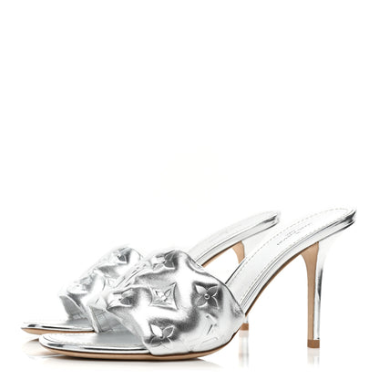 Louis Vuitton Metallic Lambskin Embossed Monogram Revival High Heel Mules 39 Silver 3 of 9