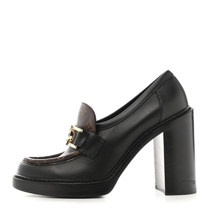 Louis Vuitton Monogram Calfskin Academy Loafers Pumps 40 Black 2 of 9