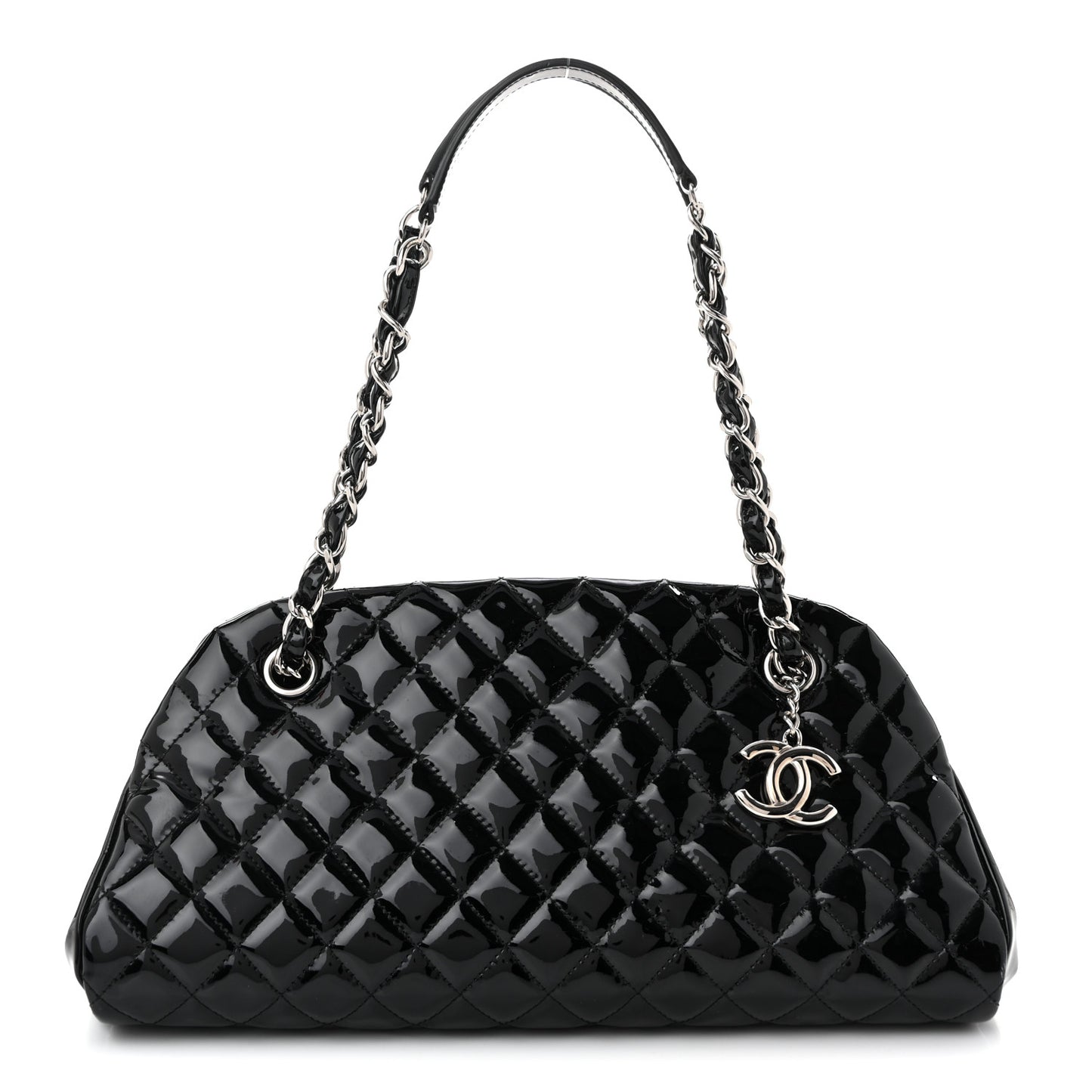 Patent Quilted Medium Just Mademoiselle Bowling Bag Black