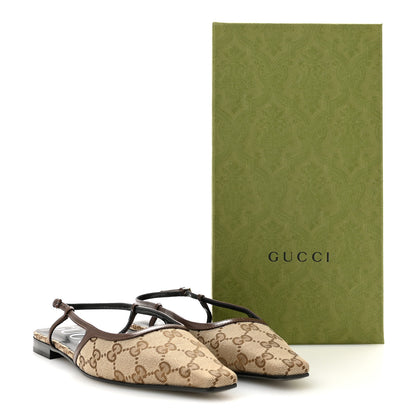 Gucci GG Monogram Malaga Kid Square G 35mm Slingback Pumps 39 Beige Ebony New Acero 10 of 10