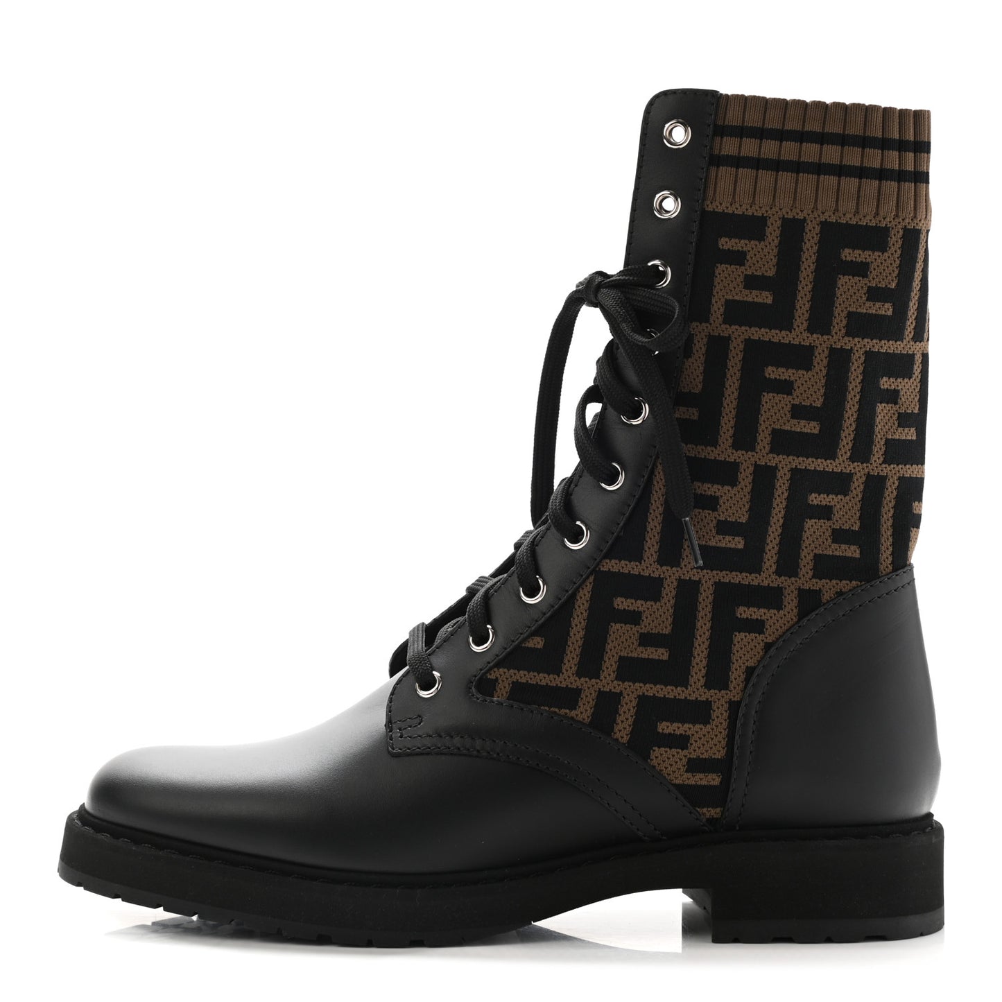 Calfskin Stretch Fabric FF Rockoko Biker Boots 41 Black Tobacco