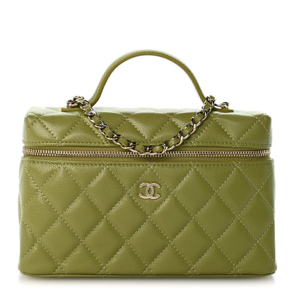 Chanel Caviar Quilted Top Handle Slim Vanity With Chain Khaki 1 of 10