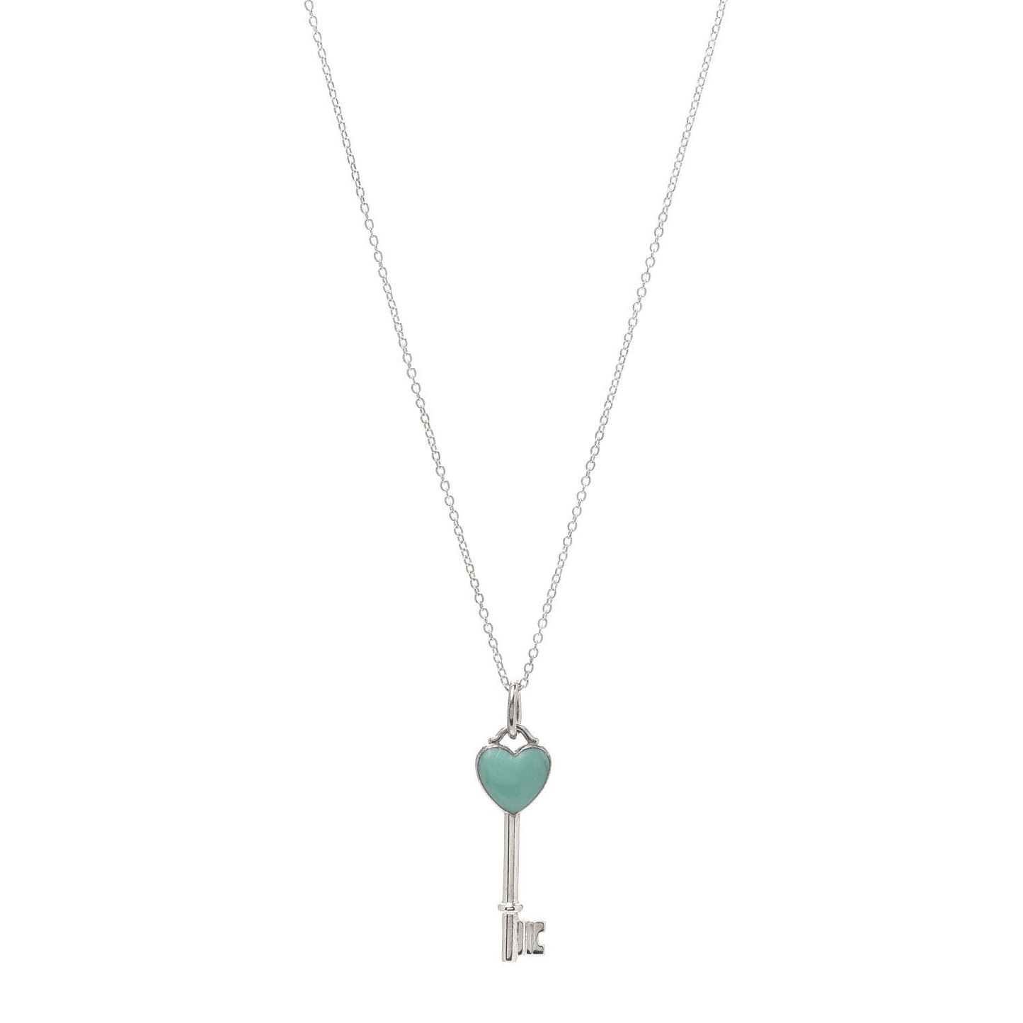 Sterling Silver Enamel Heart Key Pendant Necklace Tiffany Blue