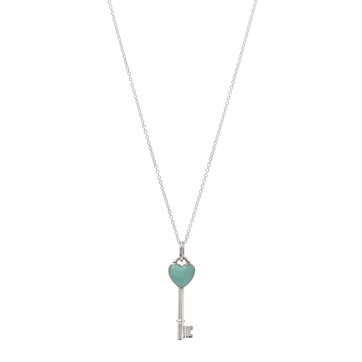 Tiffany Sterling Silver Enamel Heart Key Pendant Necklace Tiffany Blue 1 of 4