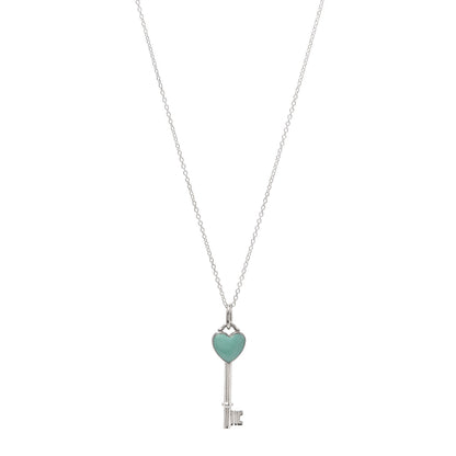 Tiffany Sterling Silver Enamel Heart Key Pendant Necklace Tiffany Blue 1 of 4