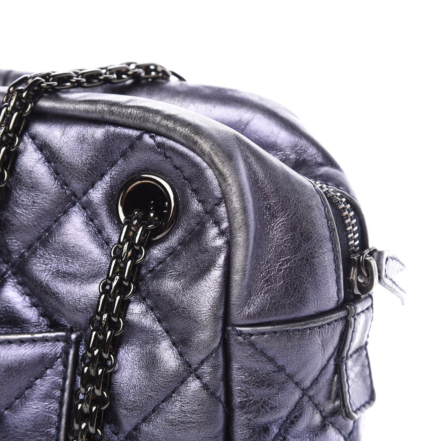 Metallic Aged Calfskin Quilted Large Reissue Camera Case Silver