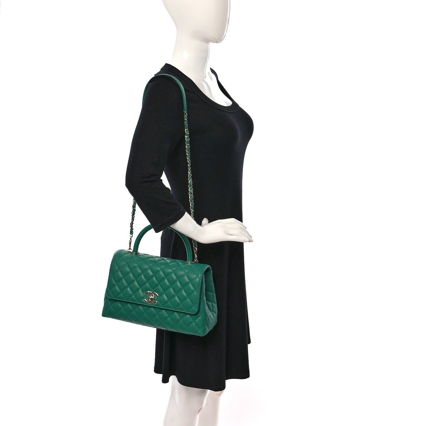 Caviar Quilted Small Coco Handle Flap Green