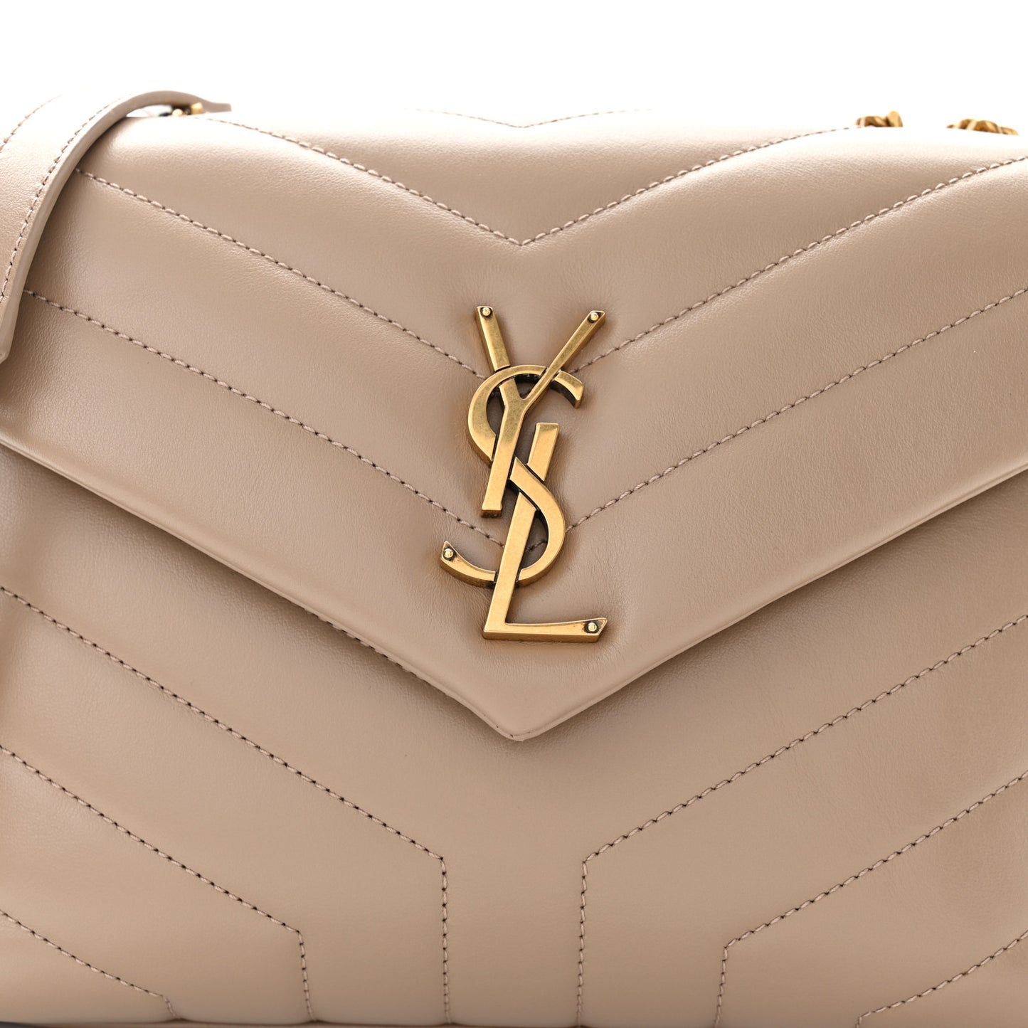 Calfskin Y Quilted Monogram Small Loulou Chain Satchel Dark Beige