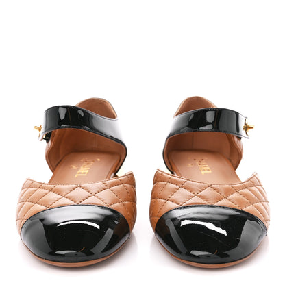 Chanel Patent Lambskin Quilted Cap Toe Ballerina Flats 41 Light Brown Black 2 of 9