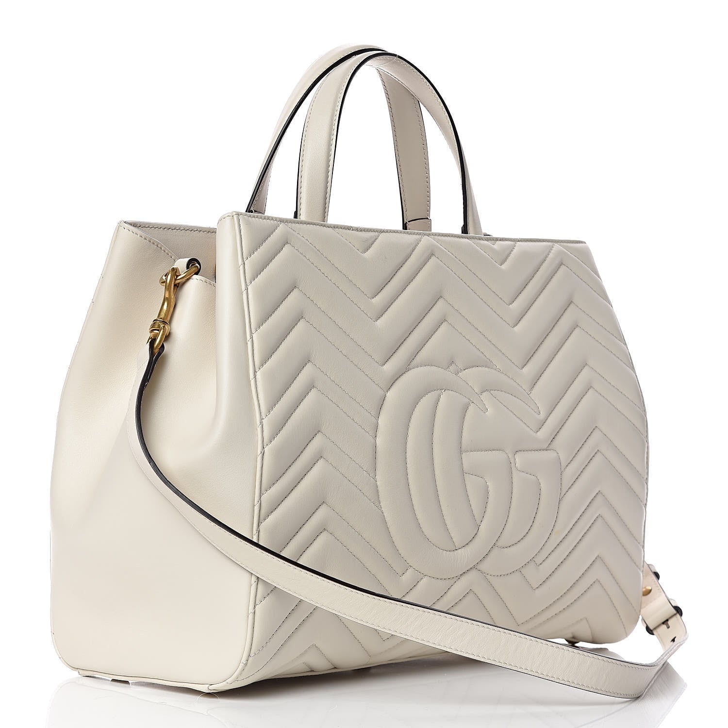 Gucci Calfskin Matelasse Medium GG Marmont Tote White 3 of 12