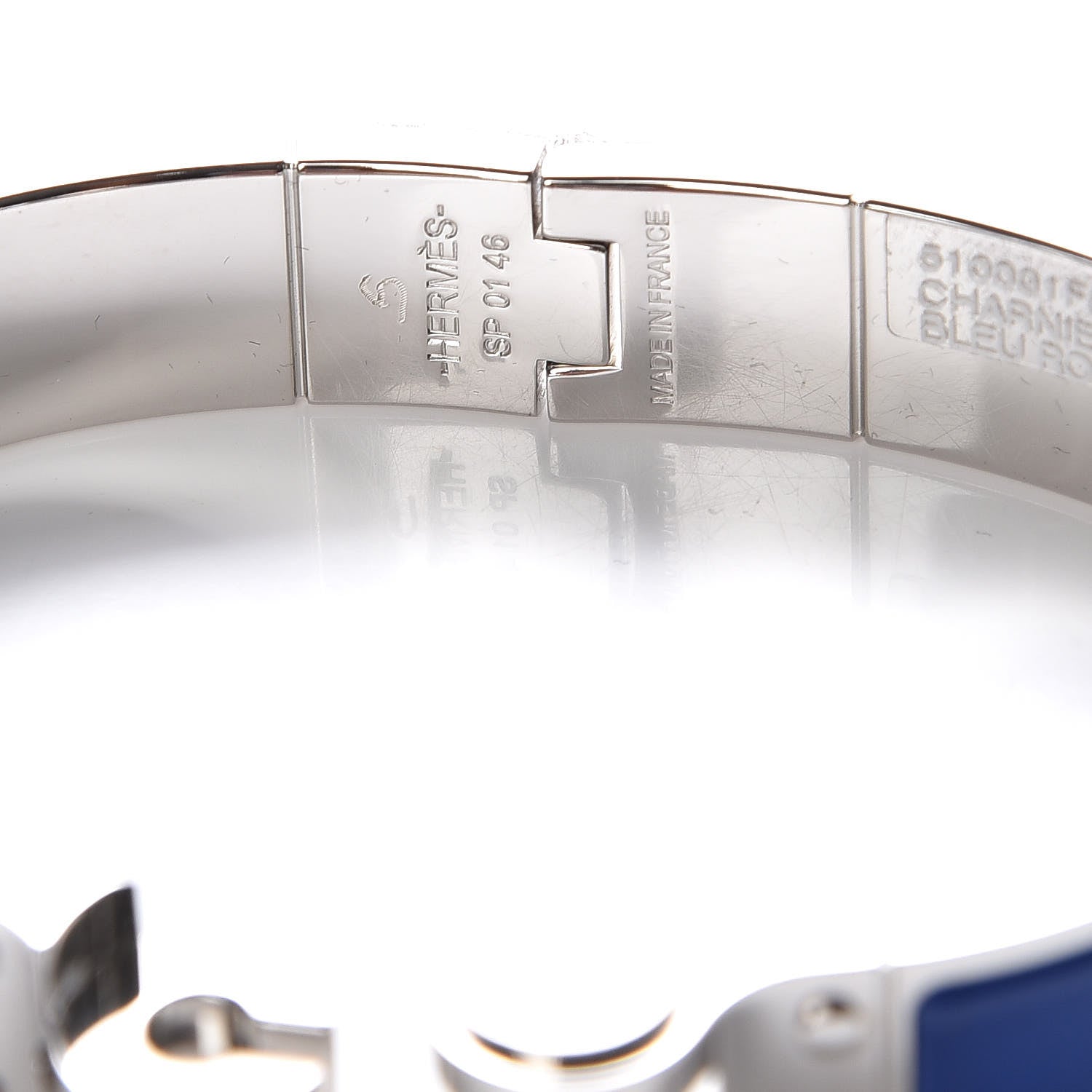 Hermes Enamel Charniere Uni Narrow Hinged Bracelet S Bleu Royal 5 of 7