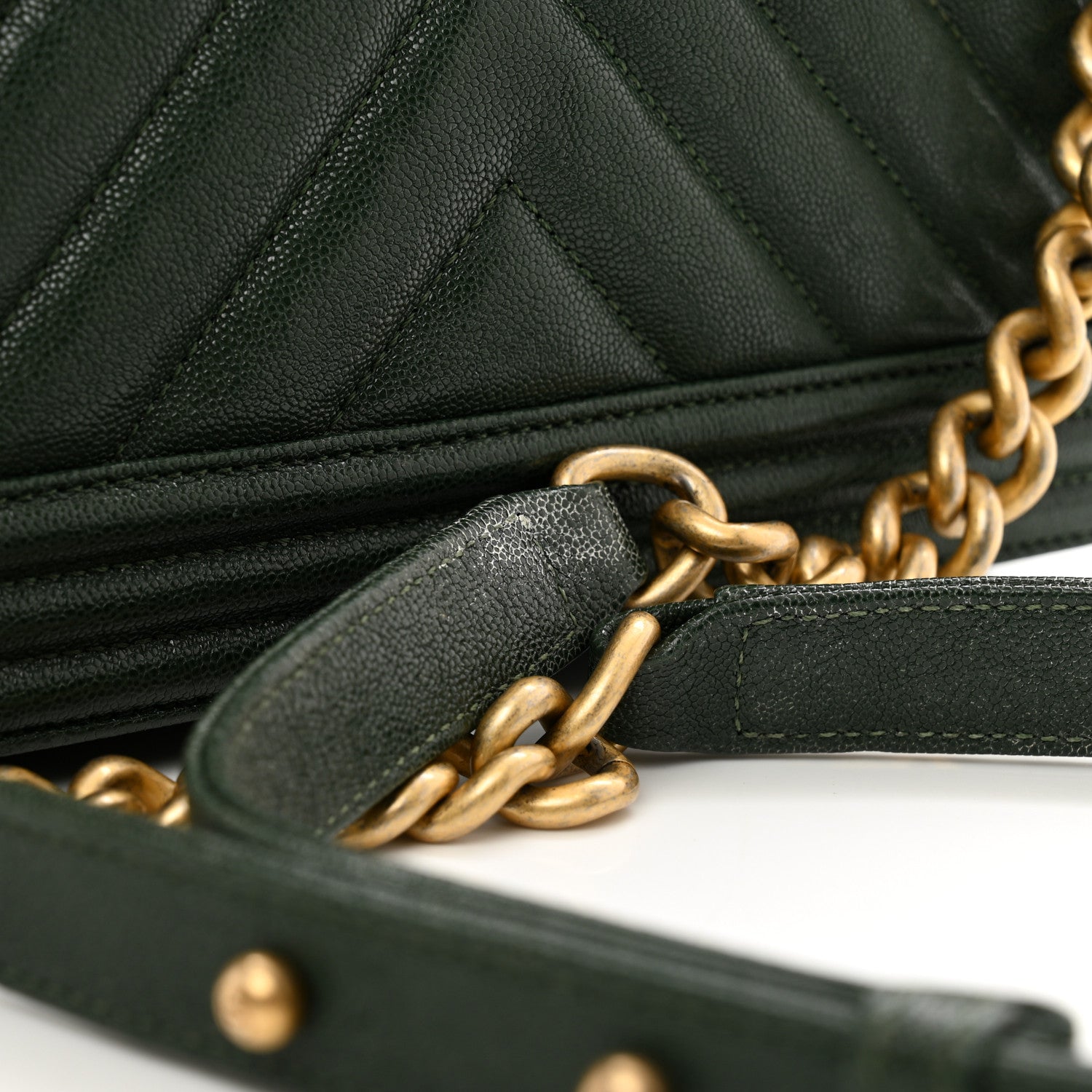 Chanel Caviar Chevron Quilted Medium Boy Flap Dark Green 12 of 12