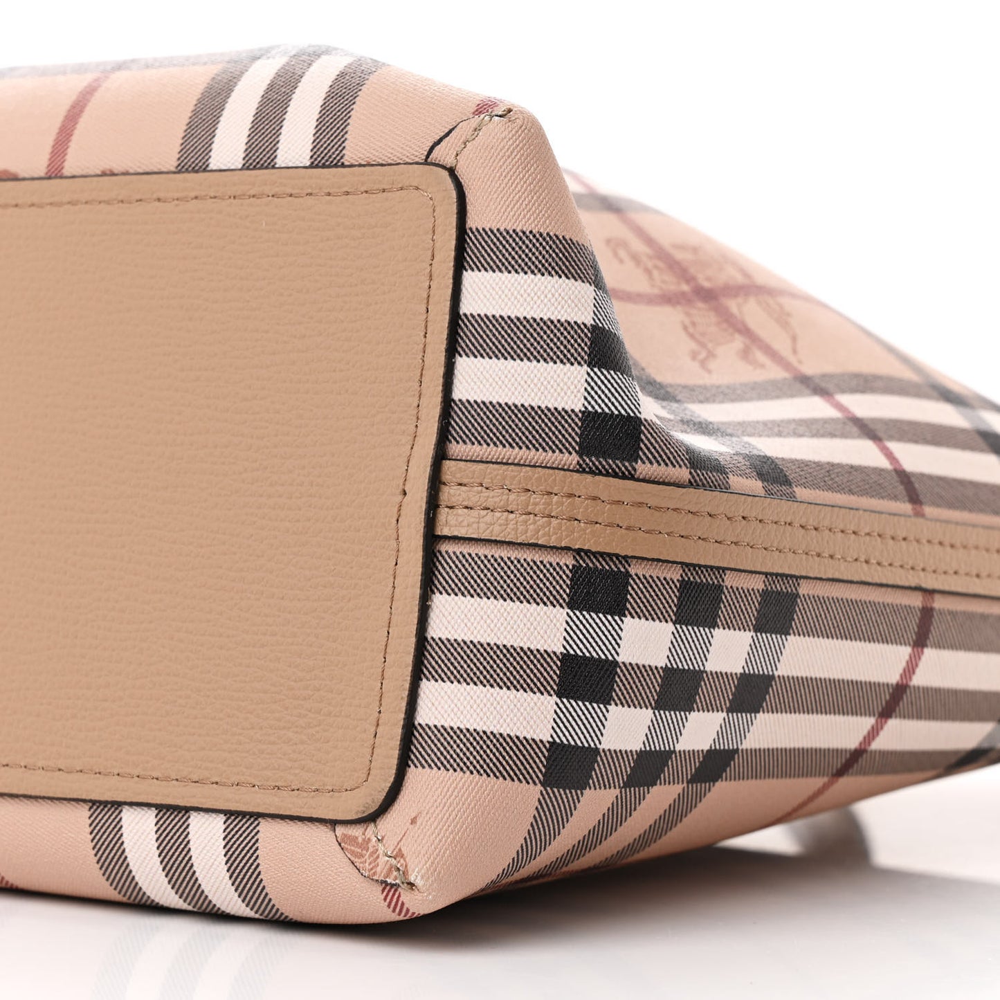 Grainy Calfskin Haymarket Check Medium Reversible Tote Camel