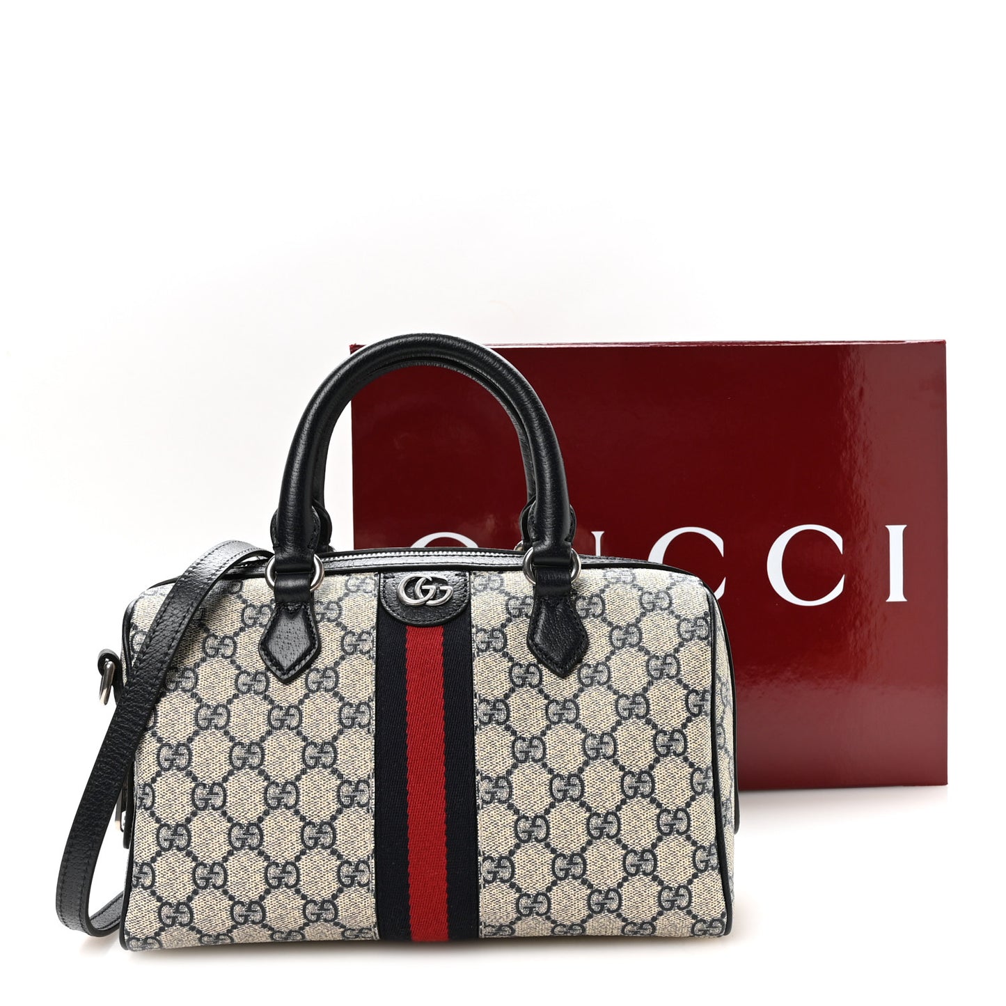 GG Supreme Monogram Web Small Ophidia Top Handle Bag Beige Blue