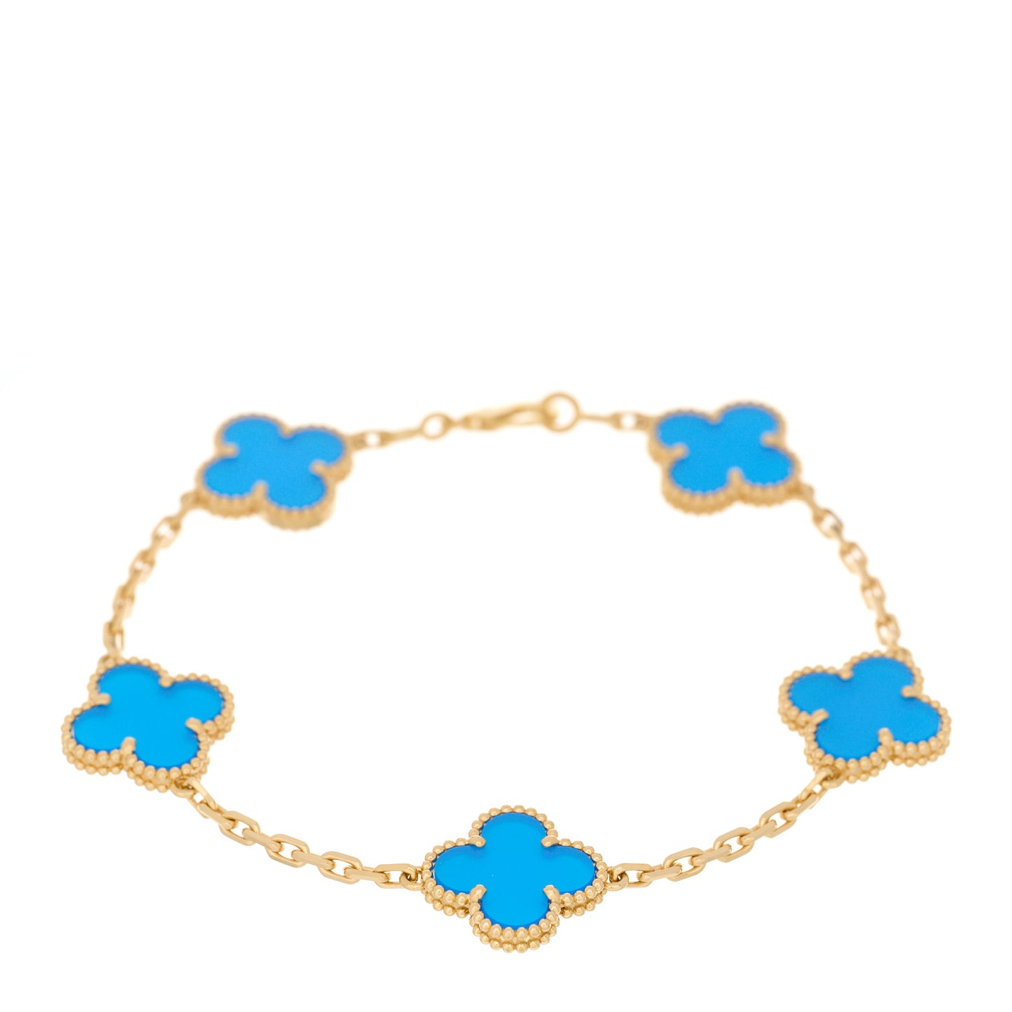 18K Yellow Gold Blue Agate 5 Motifs Vintage Alhambra Bracelet