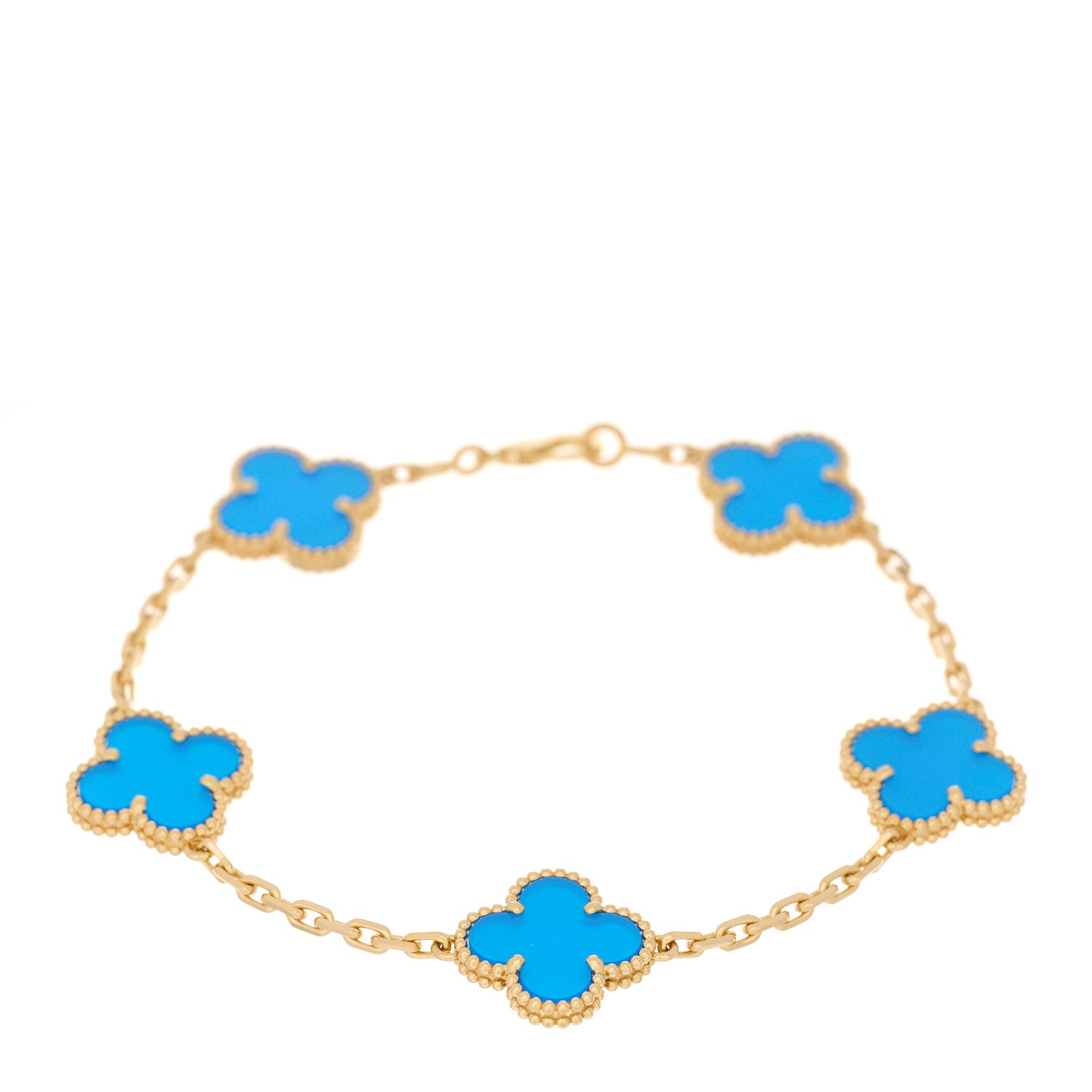 Van Cleef & Arpels 18K Yellow Gold Blue Agate 5 Motifs Vintage Alhambra Bracelet 1 of 4