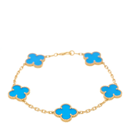Van Cleef & Arpels 18K Yellow Gold Blue Agate 5 Motifs Vintage Alhambra Bracelet 1 of 4