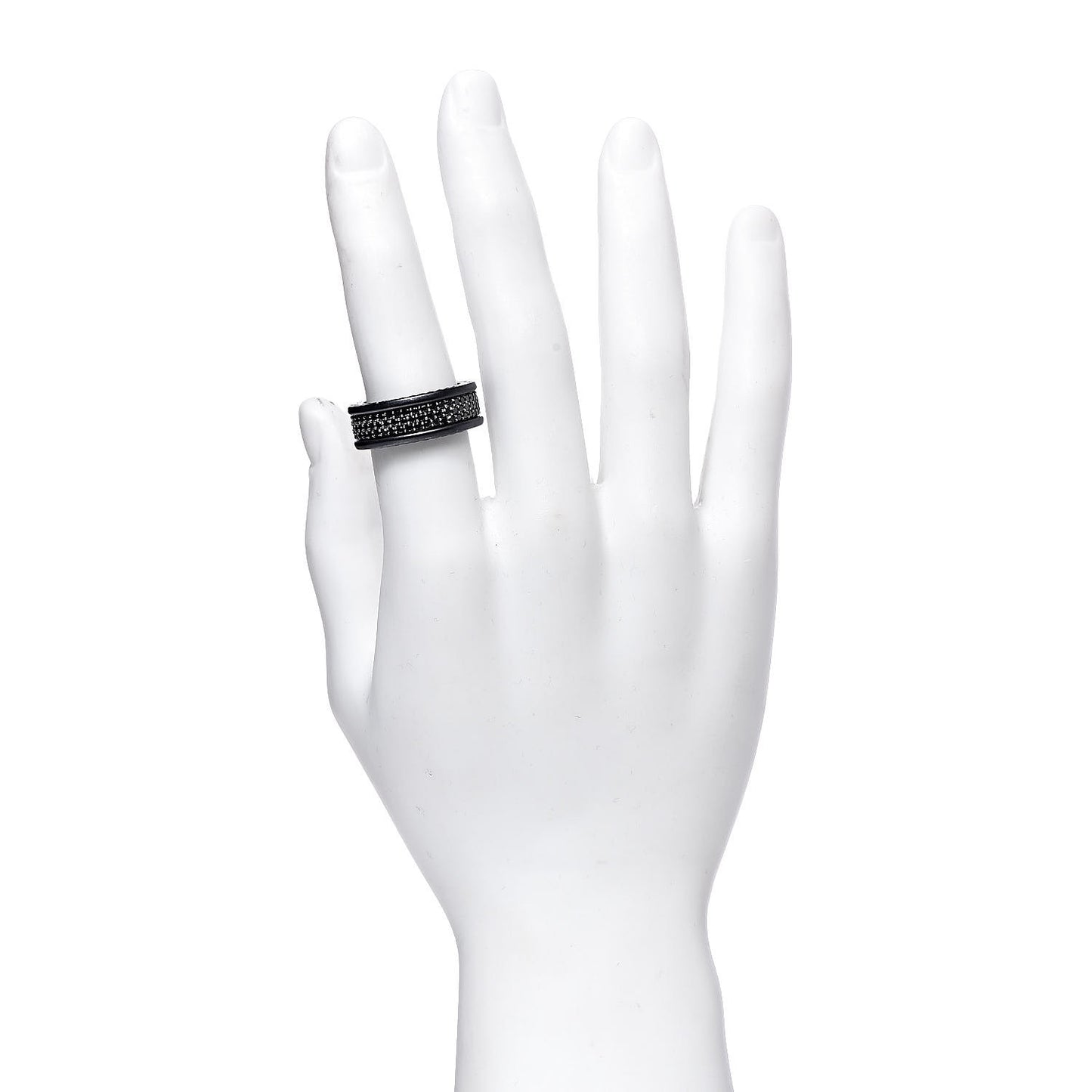 Titanium Black Diamond Streamline Three-Row Band Ring 62 10