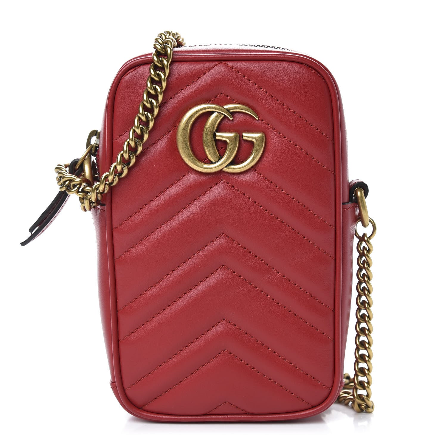 Gucci Calfskin Matelasse Mini GG Marmont Crossbody Bag Hibiscus Red 1 of 10