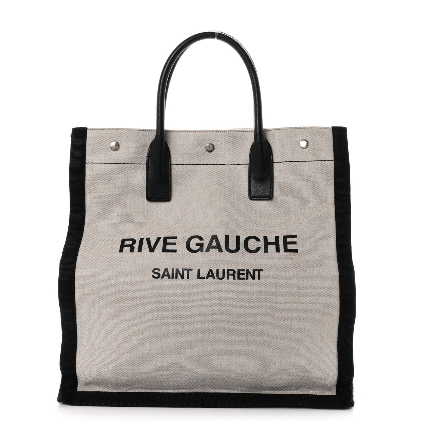 Linen Calfskin Rive Gauche North South Tote White Black