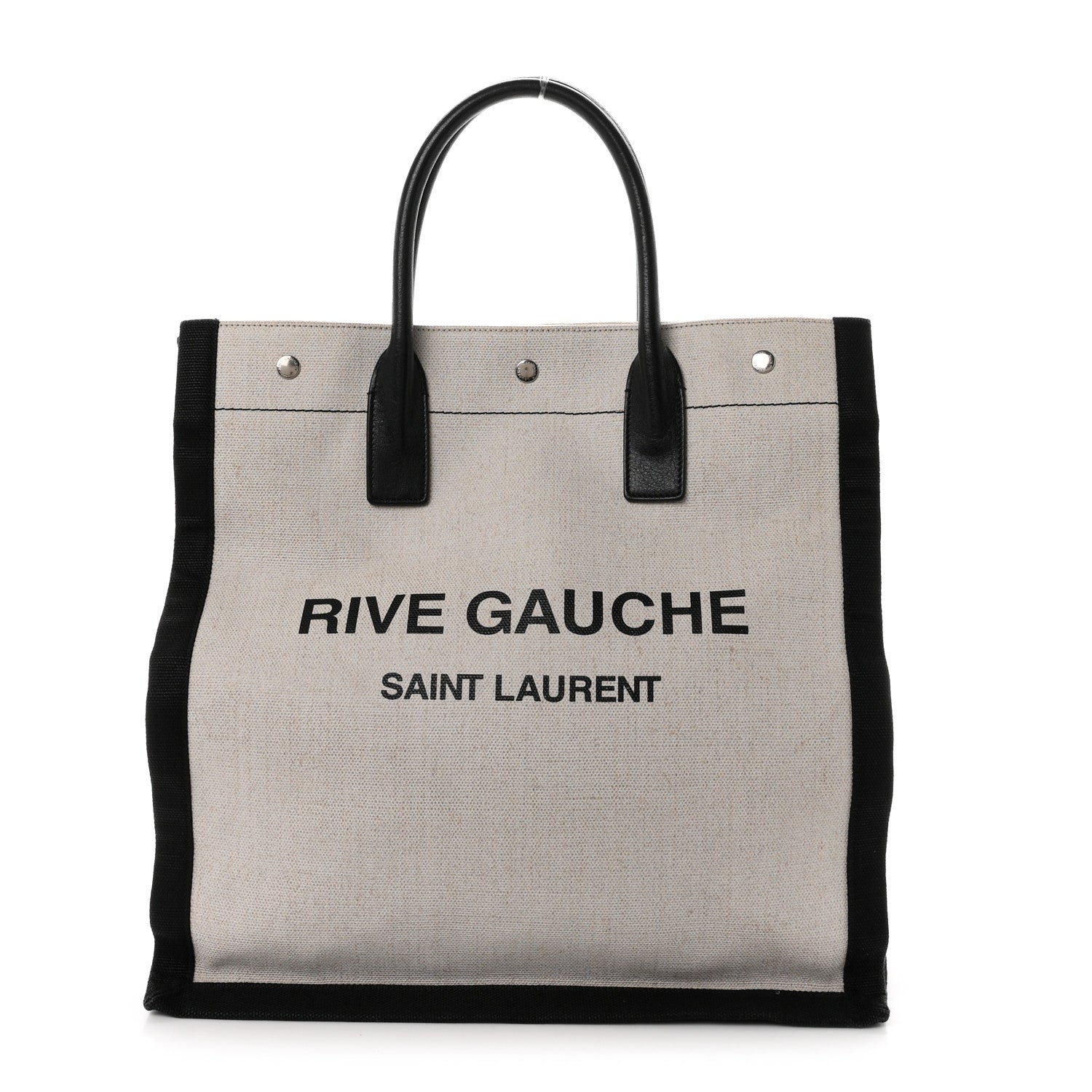 Saint Laurent Linen Calfskin Rive Gauche North South Tote White Black 1 of 10