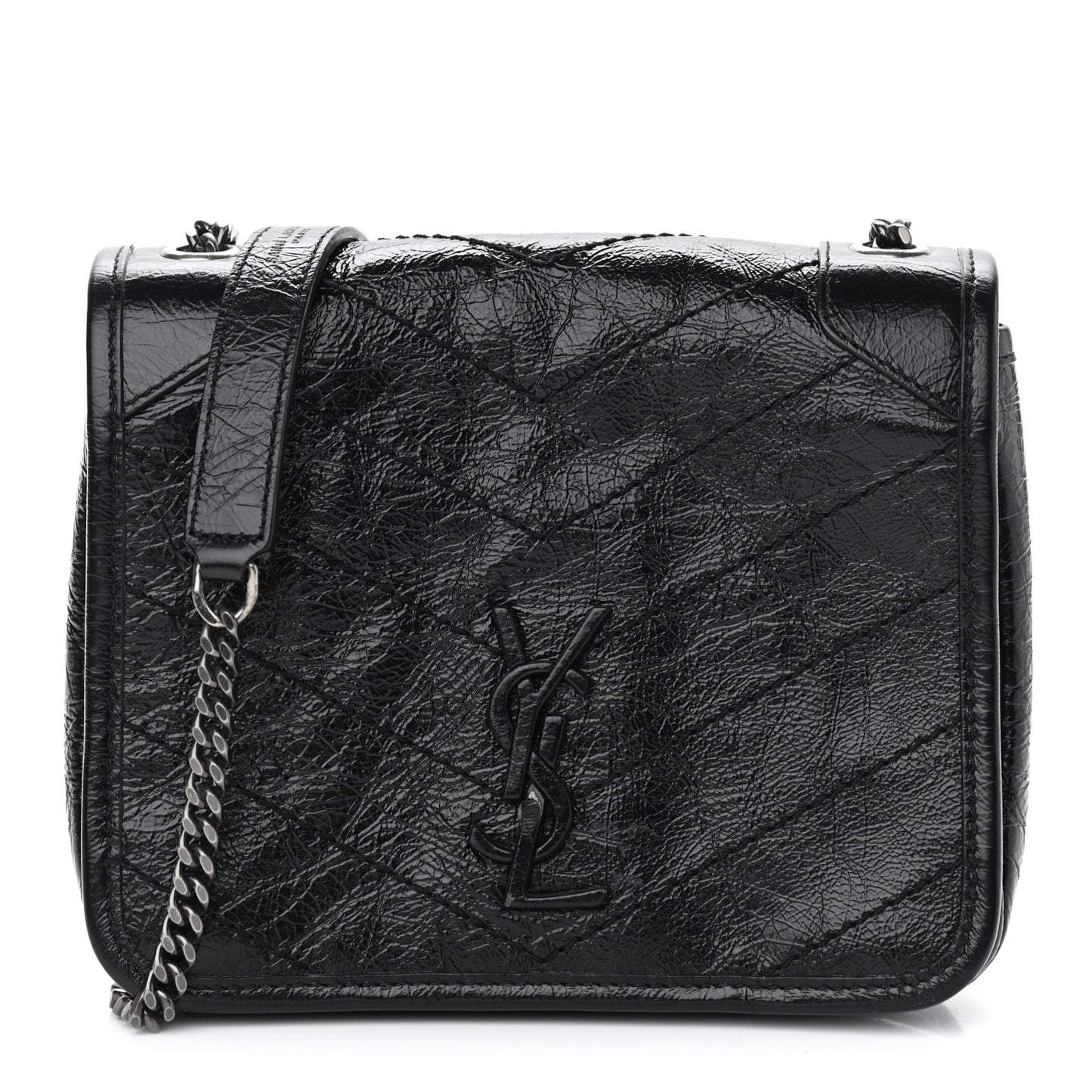 Crinkled Calfskin Matelasse Monogram Niki Chain Wallet Black