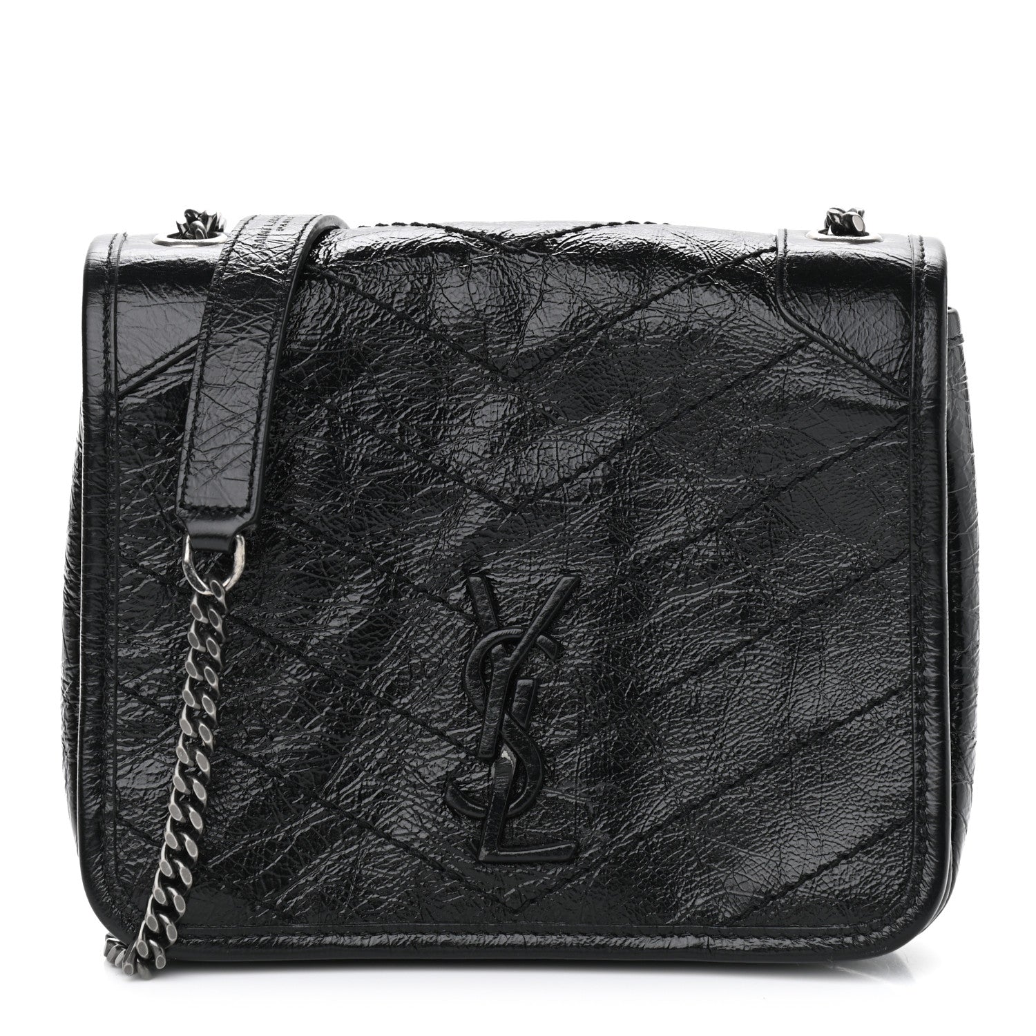 Saint Laurent Crinkled Calfskin Matelasse Monogram Niki Chain Wallet Black 1 of 12