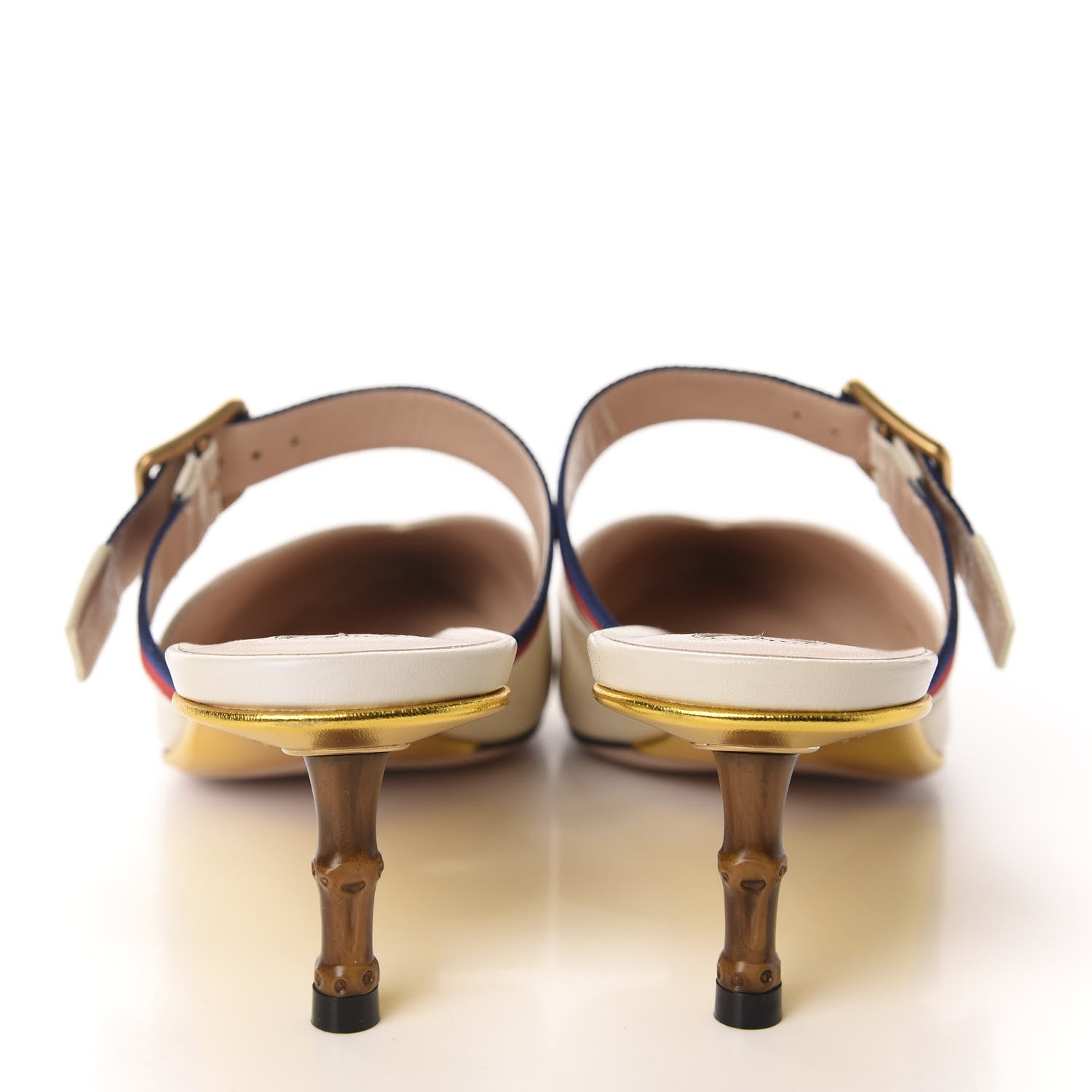 Gucci Malaga Kid Sylvie Web Bamboo Low Heel Mules 39 White 5 of 10