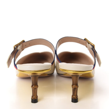 Gucci Malaga Kid Sylvie Web Bamboo Low Heel Mules 39 White 5 of 10
