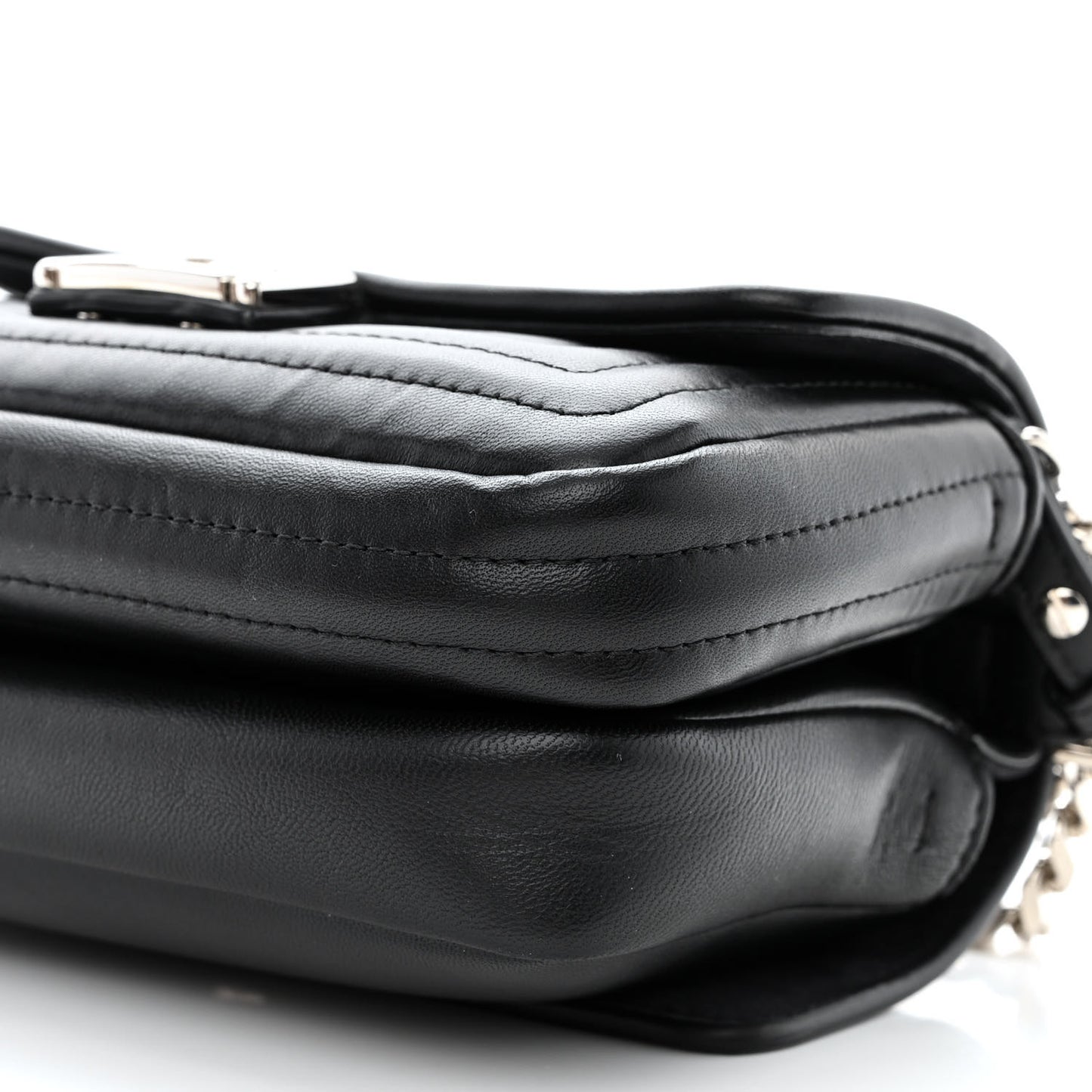 Shiny Nappa Trapuntata Micro Double Baguette Black