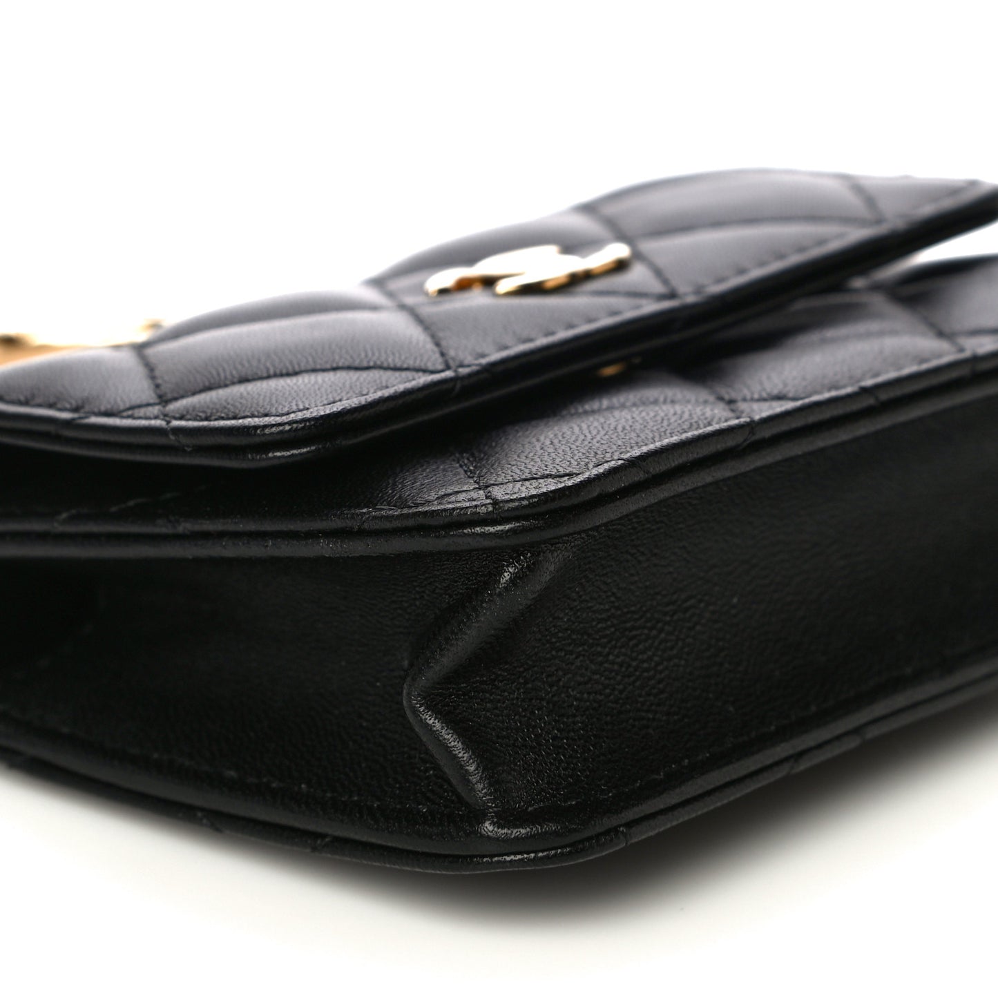 Lambskin Quilted CC Hook Card Holder Black