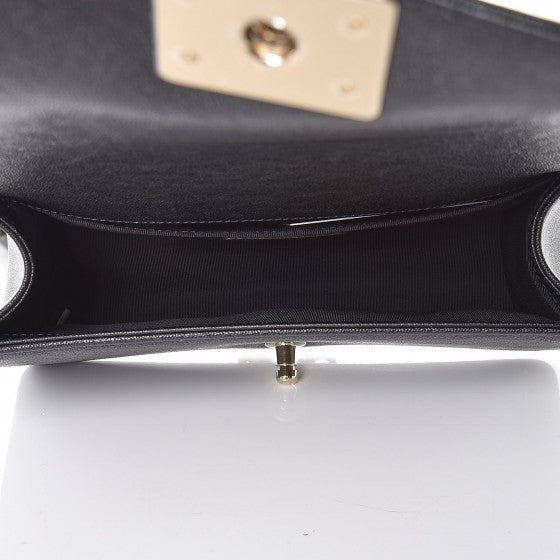 Caviar Chevron Quilted Medium Boy Flap Black