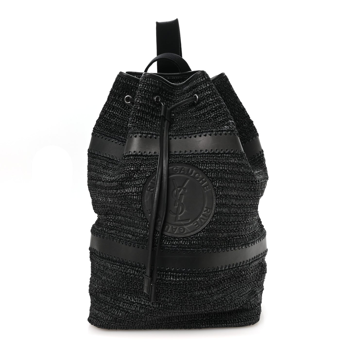 Raffia Rive Gauche Drawstring Backpack Black