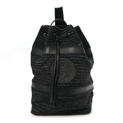 Saint Laurent Raffia Rive Gauche Drawstring Backpack Black 1 of 8