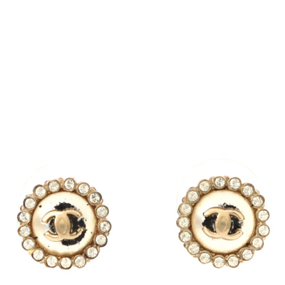 Chanel Pearl Crystal CC Round Earrings Light Gold 1 of 3