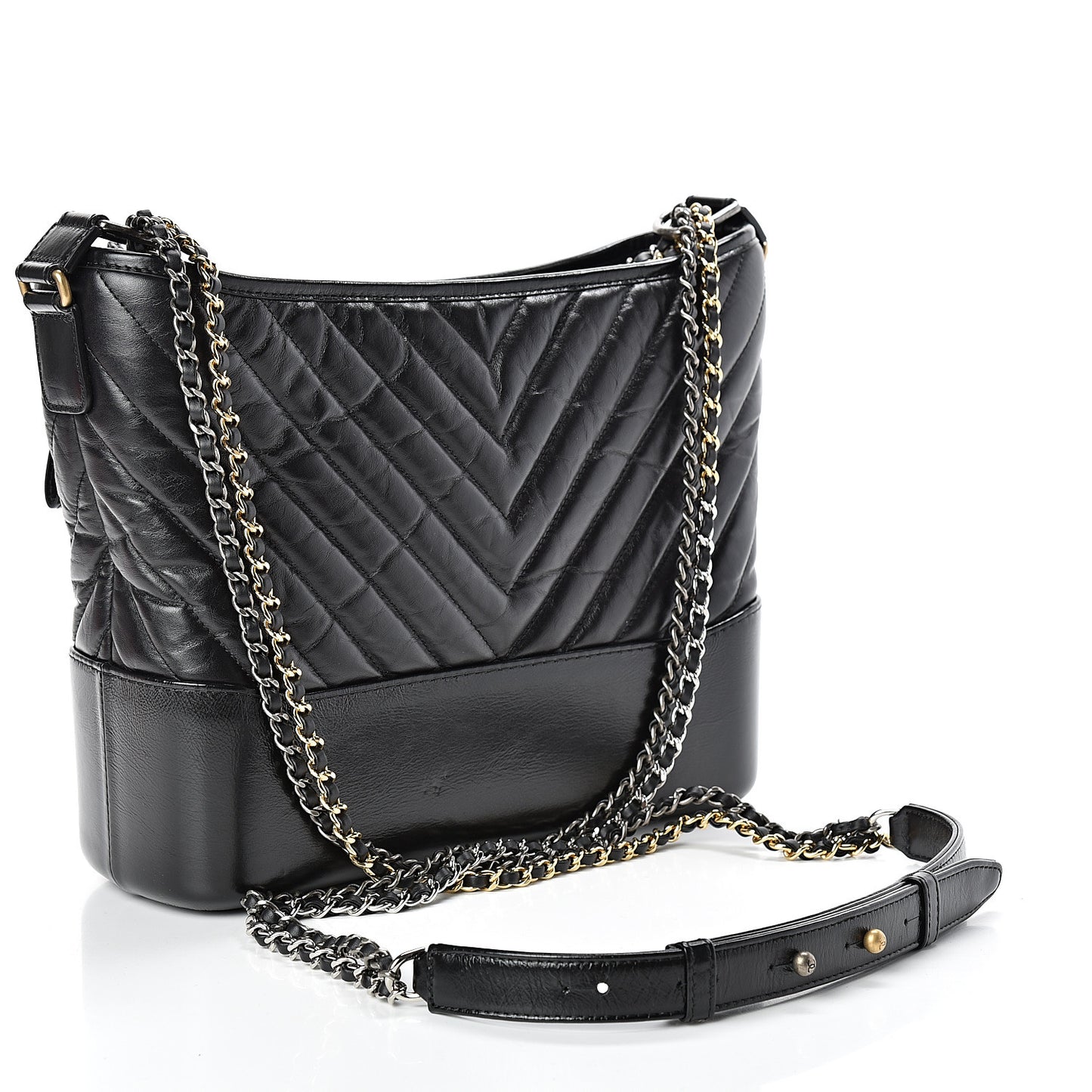 Aged Calfskin Chevron Quilted Medium Gabrielle Hobo Black