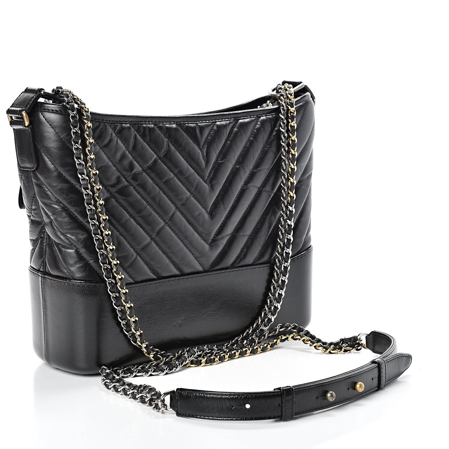 Chanel Aged Calfskin Chevron Quilted Medium Gabrielle Hobo Black 2 of 9