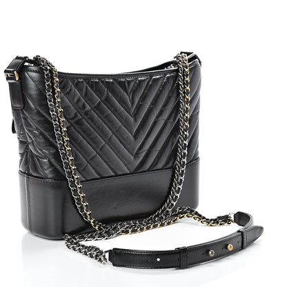 Chanel Aged Calfskin Chevron Quilted Medium Gabrielle Hobo Black 2 of 9