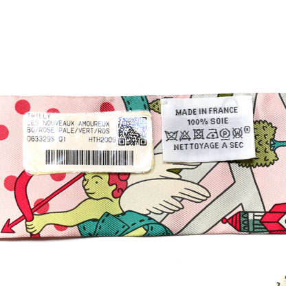 Hermes Silk Les Nouveaux Amoureux de Paris Twilly Rose Pale Vert Rose 4 of 4