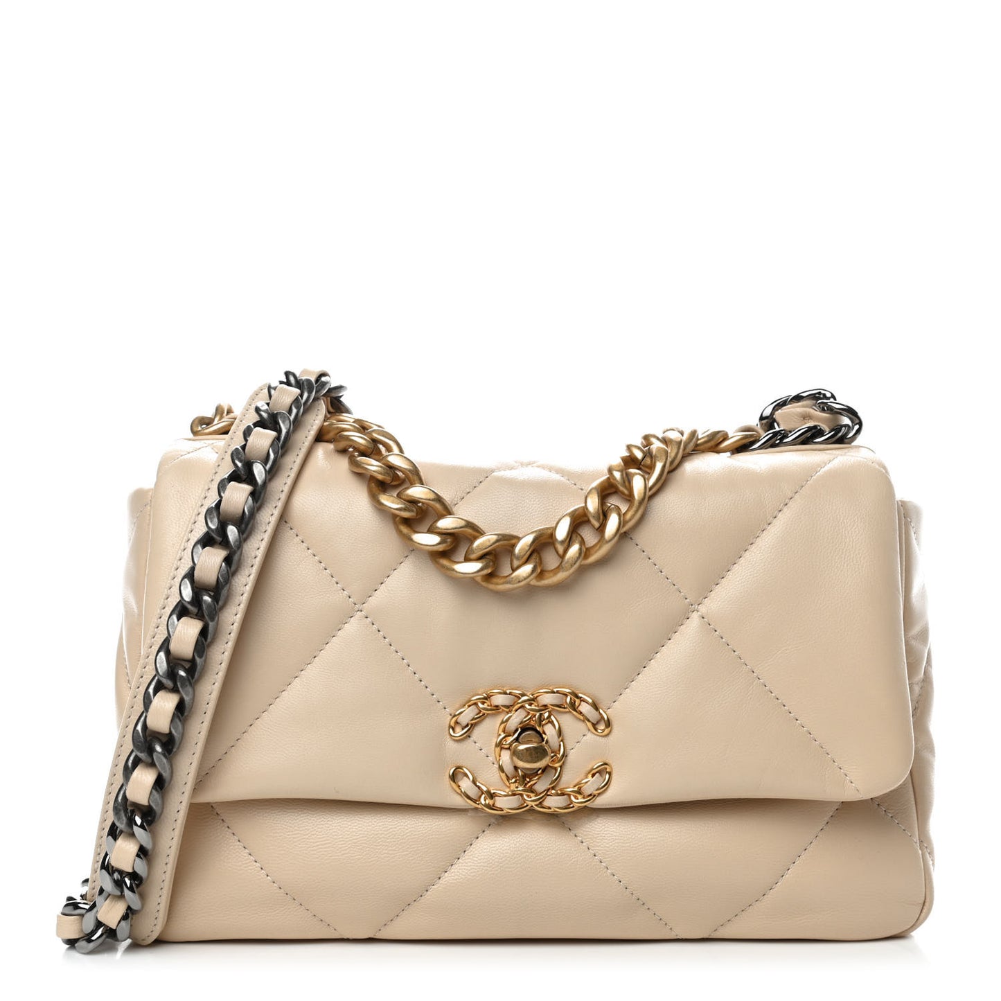 Goatskin Quilted Medium Chanel 19 Flap Beige