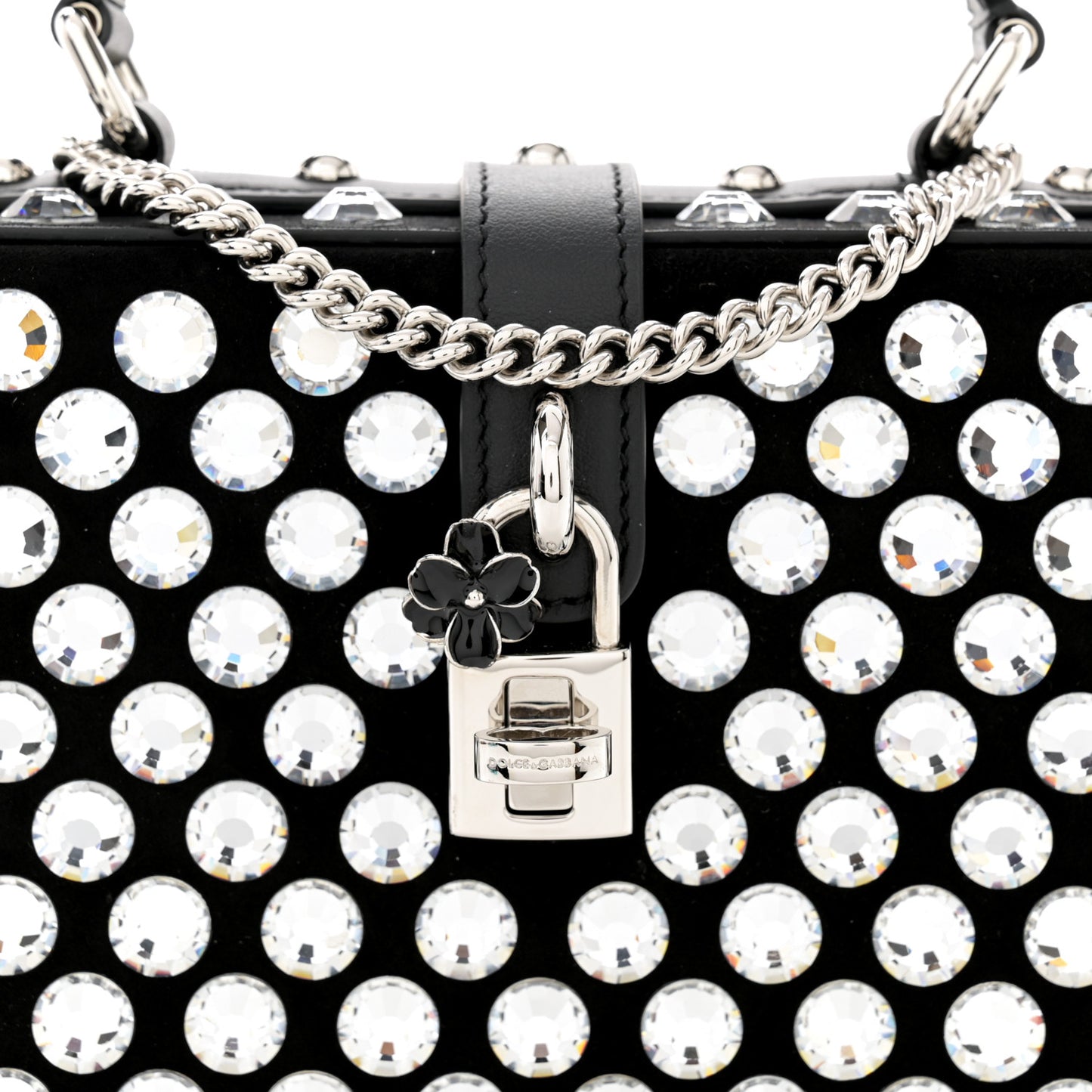 Suede Crystal Embellished Lily Box Bag Black