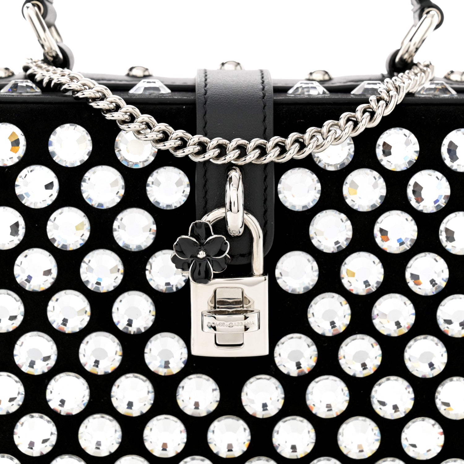 Dolce & Gabbana Suede Crystal Embellished Lily Box Bag Black 7 of 11