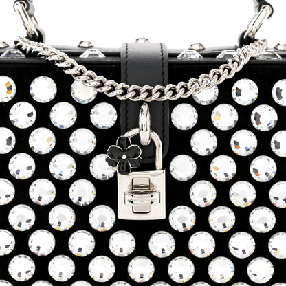 Dolce & Gabbana Suede Crystal Embellished Lily Box Bag Black 7 of 11