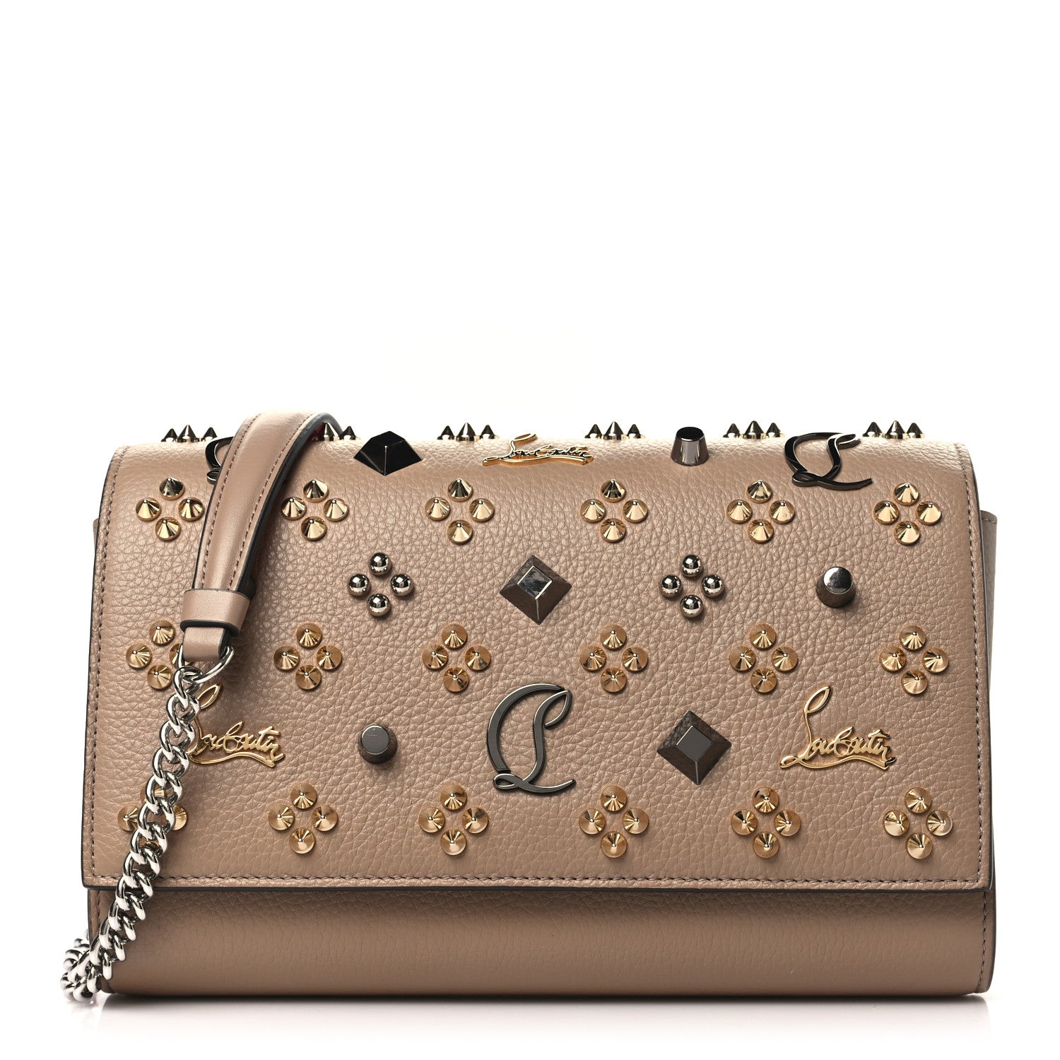 Christian Louboutin Calfskin Spikes Loubinthesky Paloma Clutch Roca 1 of 10