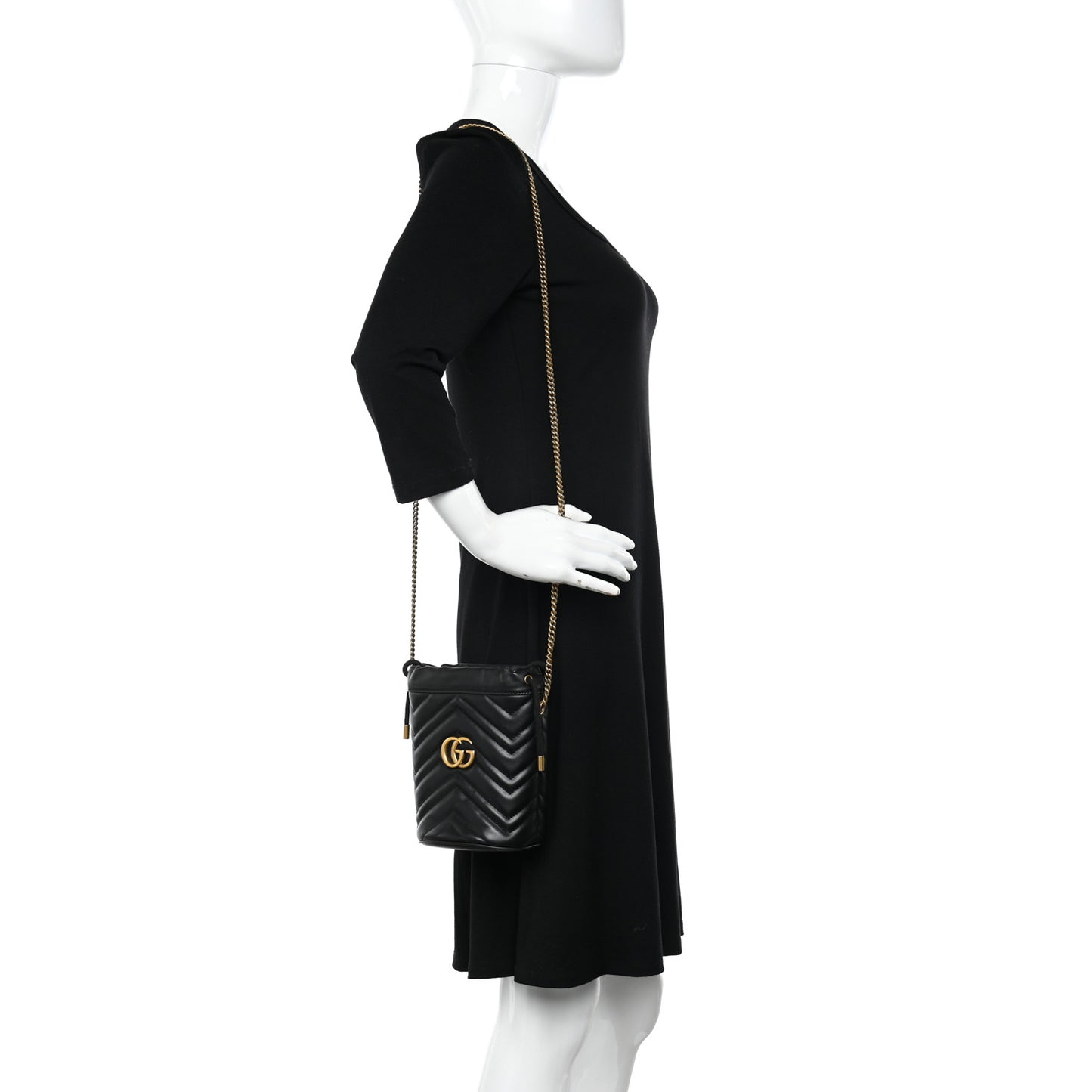 Calfskin Matelasse Mini GG Marmont 2.0 Bucket Bag Black