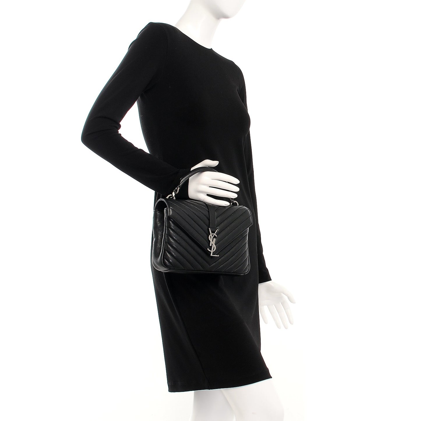 Sheepskin Matelasse Chevron Monogram Medium College Bag Black